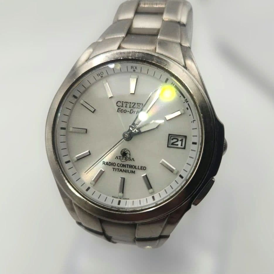 Citizen Attesa H410-T003788 Eco-Drive Radio White Dial Titanium Watch Japan
