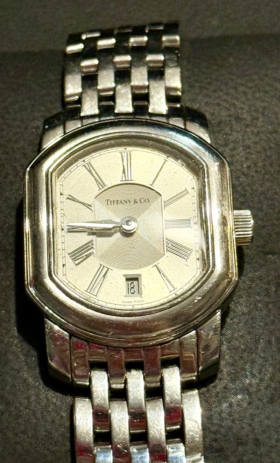 Tiffany & Co Atlas Mark Coupe Resonator Ladies Date Watch SS Guilloche Box Paprs