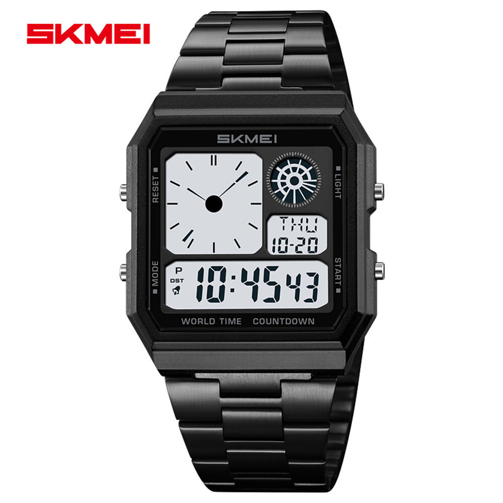 SKMEI Men Digital Watch LED Light Watch Fashion Square Steel Watches Male Gifts
