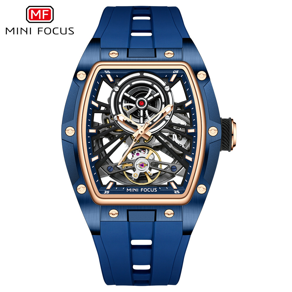 MINI FOCUS Men Mechanical Watch Automatic Hollow Out Male Rectangle Wristwatch