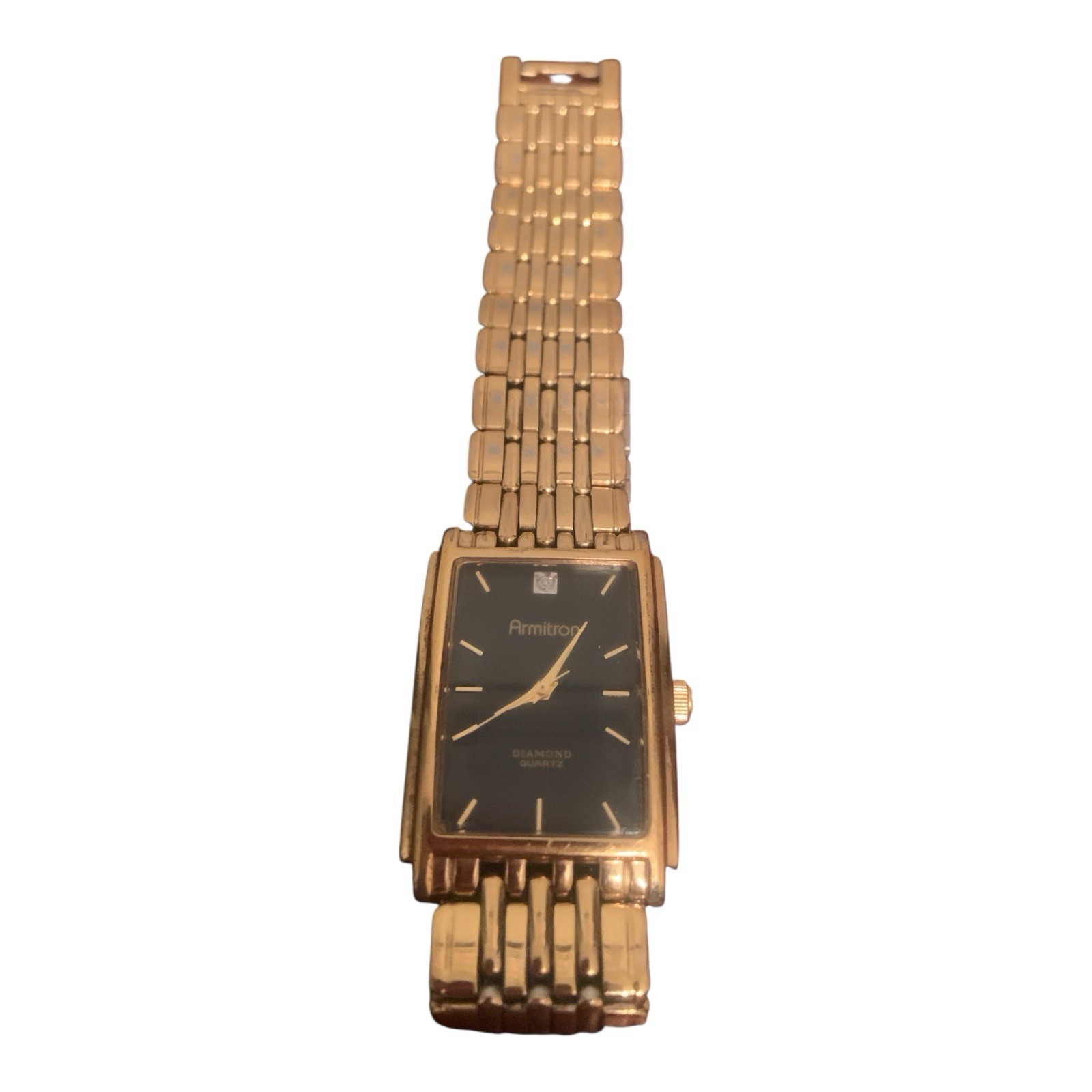 Armitron Diamond Quartz Swiss Watch Black Dial Gold tone Band 20/1270 AL21E