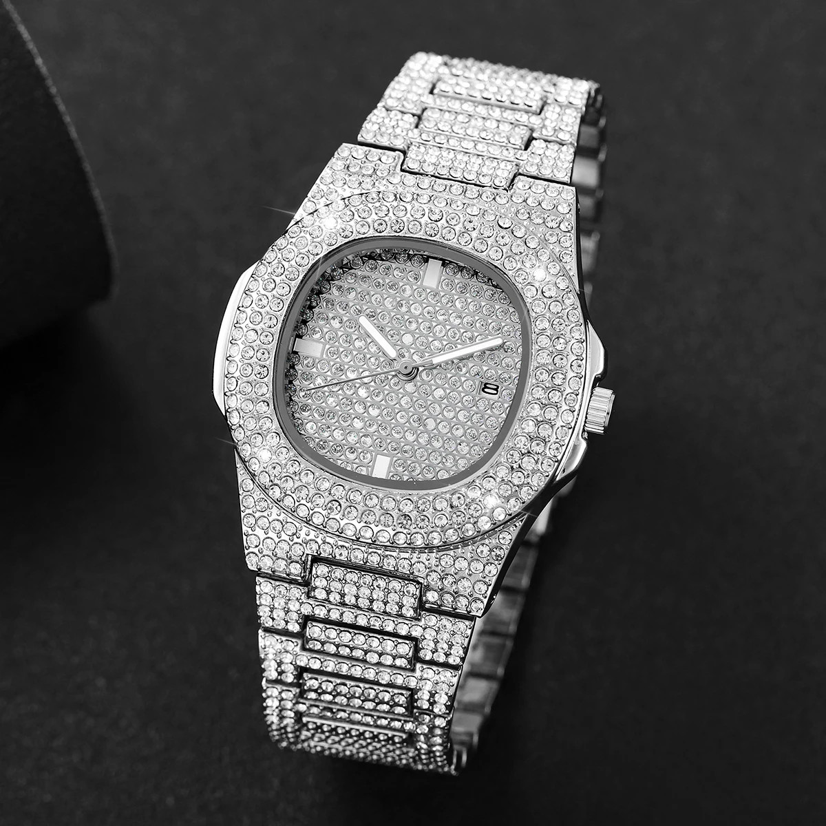 Luxury Full Diamond Men’S Stainless Steel Watches Male Sports Quartz Wristwatch