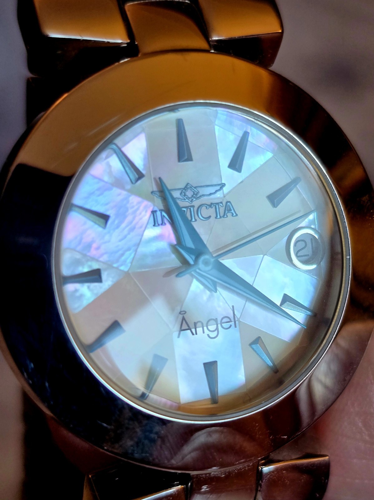 Invicta Angel Watch 15869 Mosaic Face, Silver Color, Blue Hands & Indices Runs