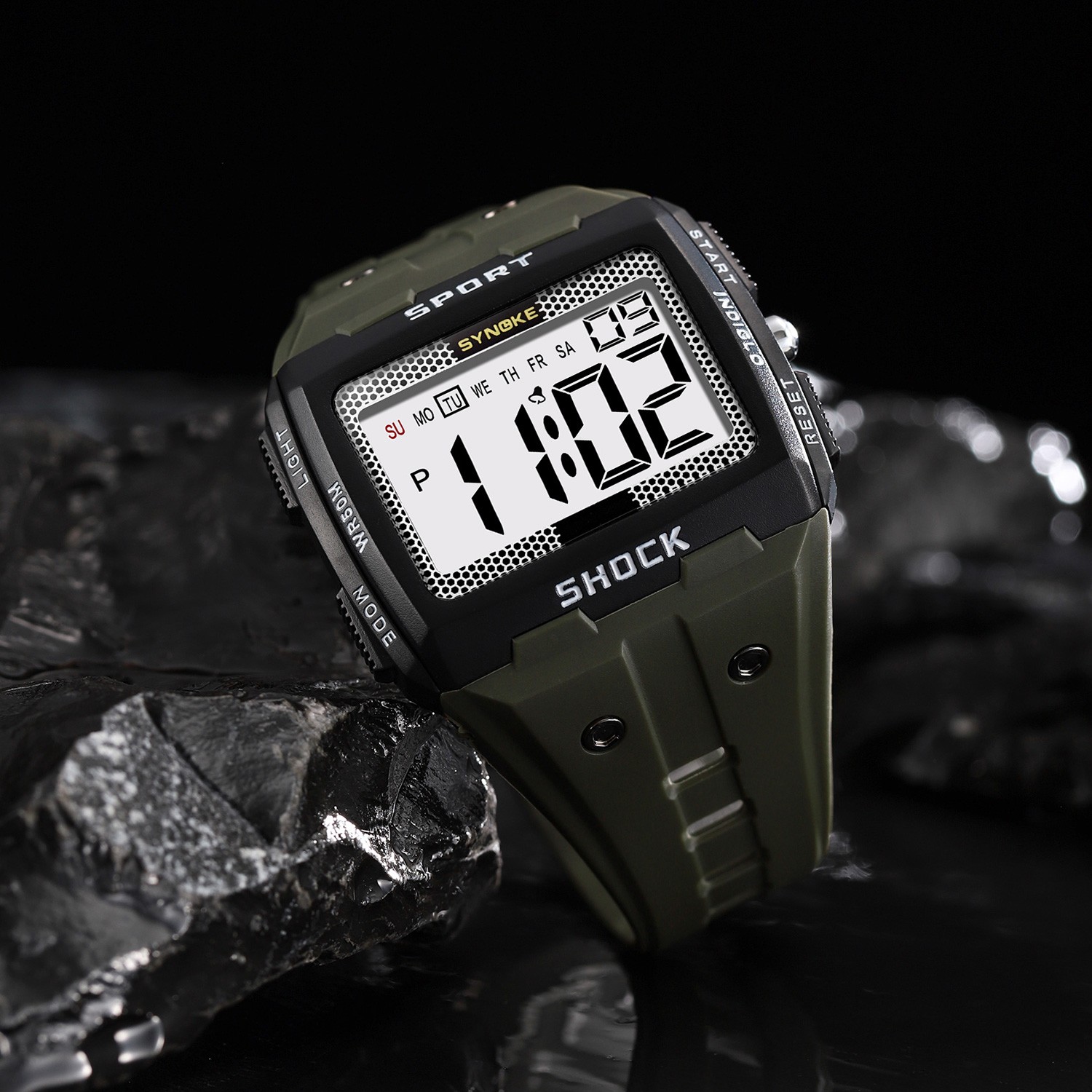 Men’s Digital Sport Watch LED Backlight Stopwatch Daily Alarm Green Watch Gift