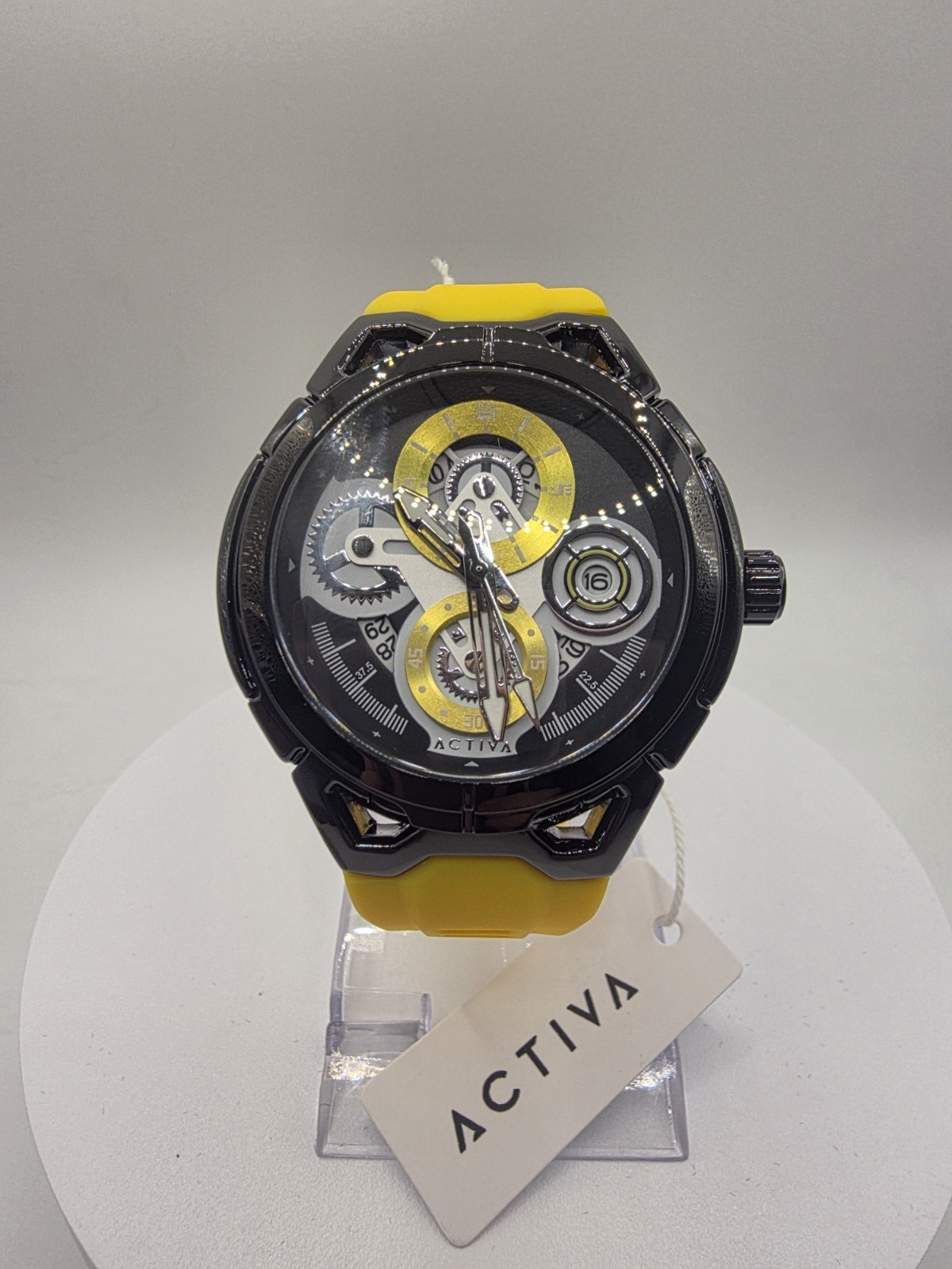 ACTIVA Unisex Black Dial Yellow Silicone Date Indicator Wristwatch 9349-006