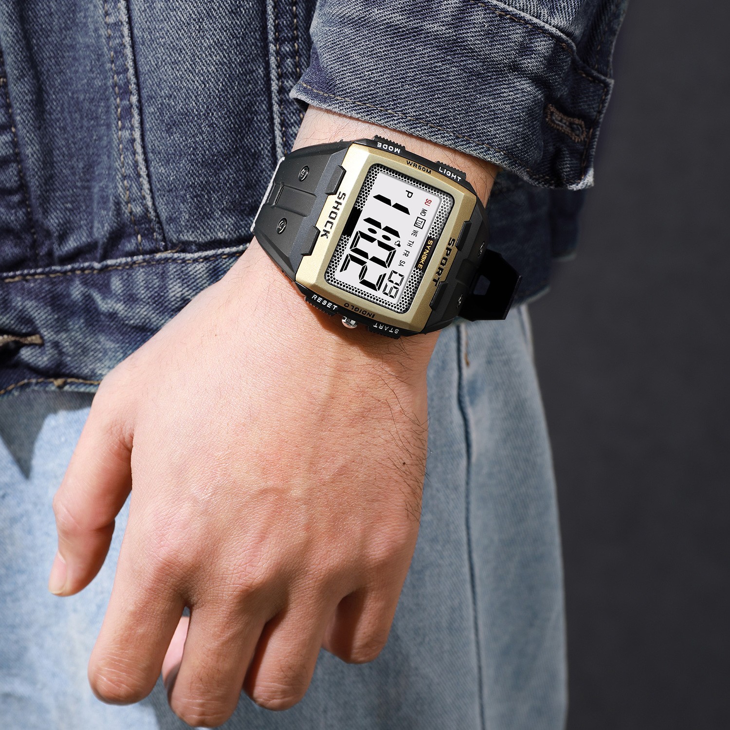 Men’s Digital Sport Watch LED Backlight Stopwatch Daily Alarm Green Watch Gift