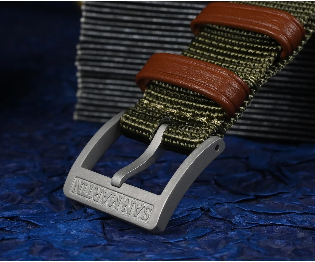 Classic 18mm San Martin Nylon / Leather One-Piece Military Watch Strap, New!