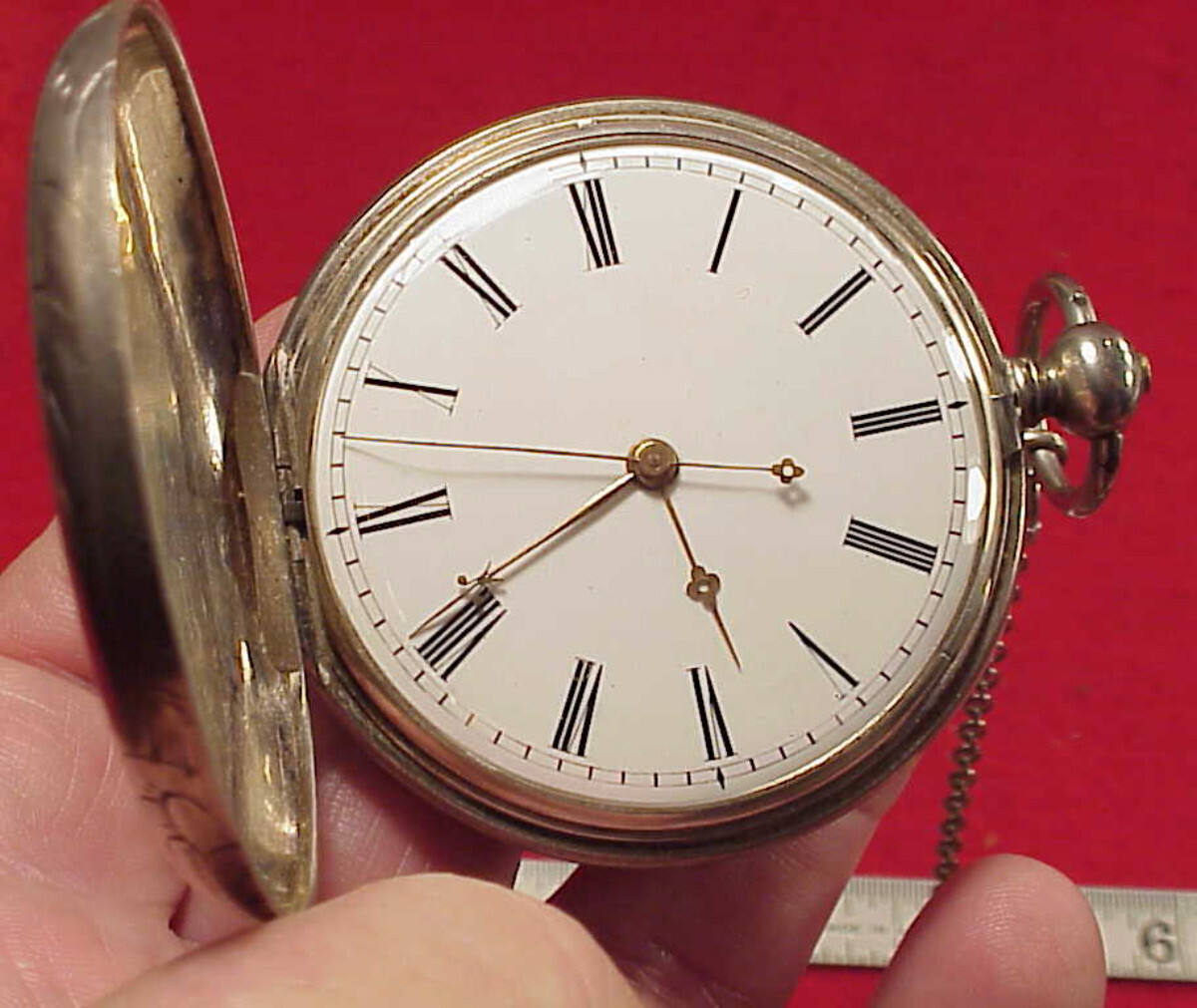 VINTAGE 55MM T JACOT BAT WING RUBY CRAB CLAW CHINESE DUPLEX SILVER POCKET WATCH