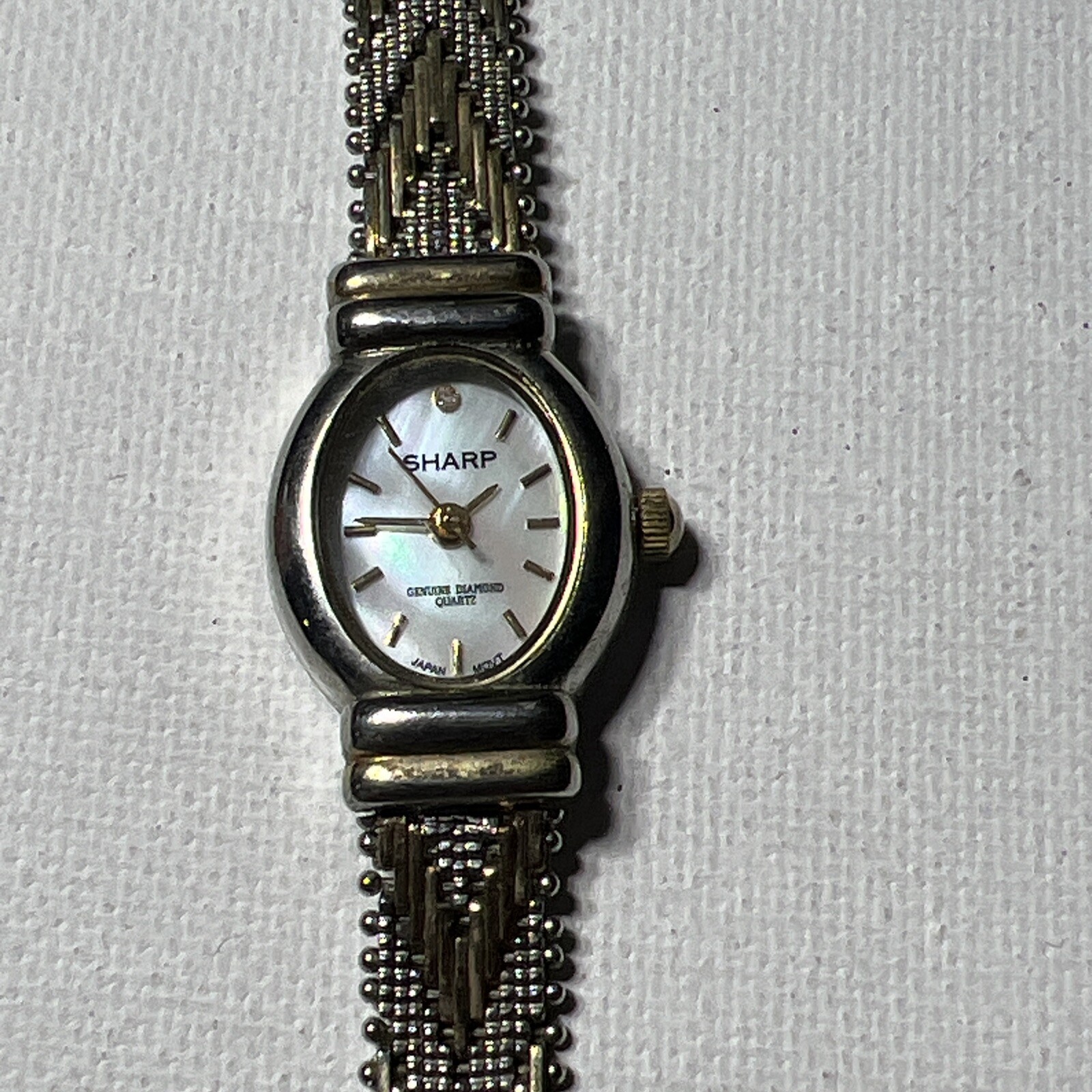 1930’s Sharp Ultra Light Watch Fiery MOP Dial Genuine Diamond woman two tone