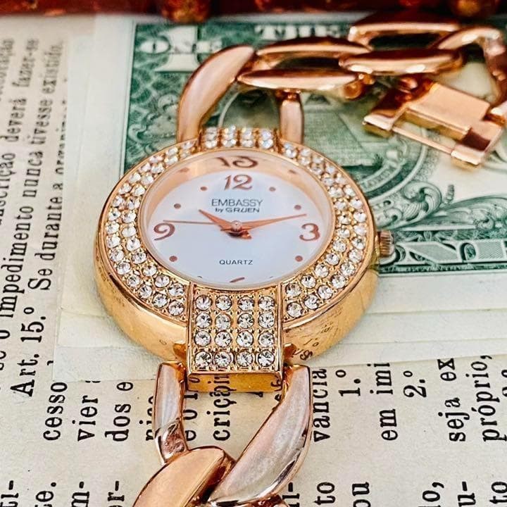 Gruen Embassy Quartz Date Watch Rose Gold Casual Formal Used