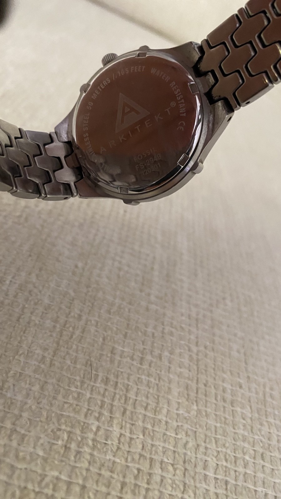 USED Fossil Arkitekt Three-Hand Stainless Steel Watch Blue Dial FS2949 FREE SHIP