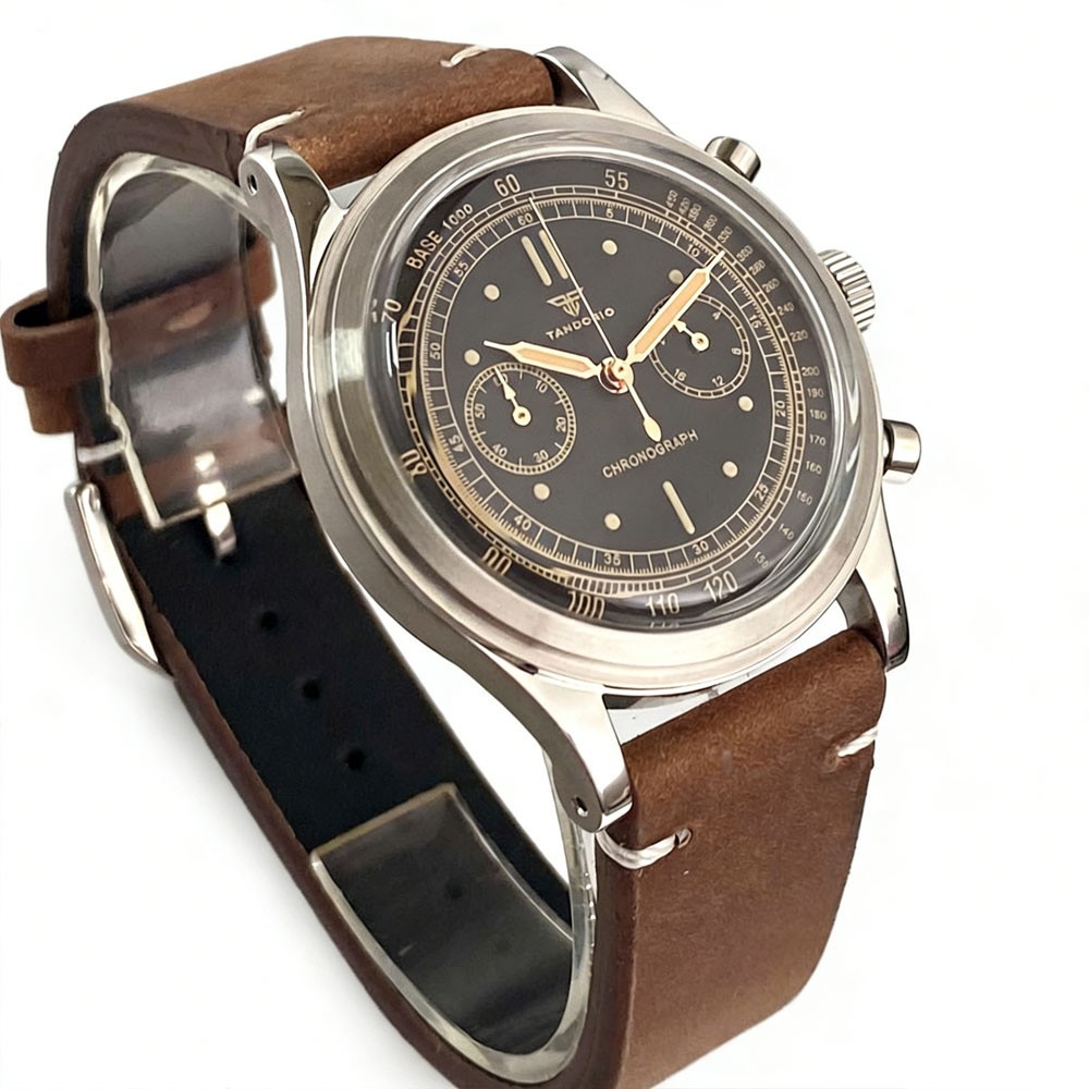 Tandorio 38mm Silver/Rose Gold Quartz Chronograph Vintage Watch For Miyota OS20