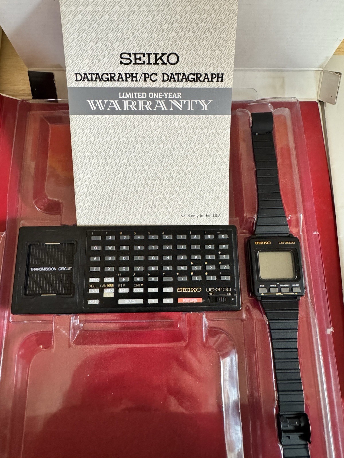 Vintage 1984 Seiko UC-3000 Memo Diary Wrist Computer Watch UC-3100 Keyboard Set
