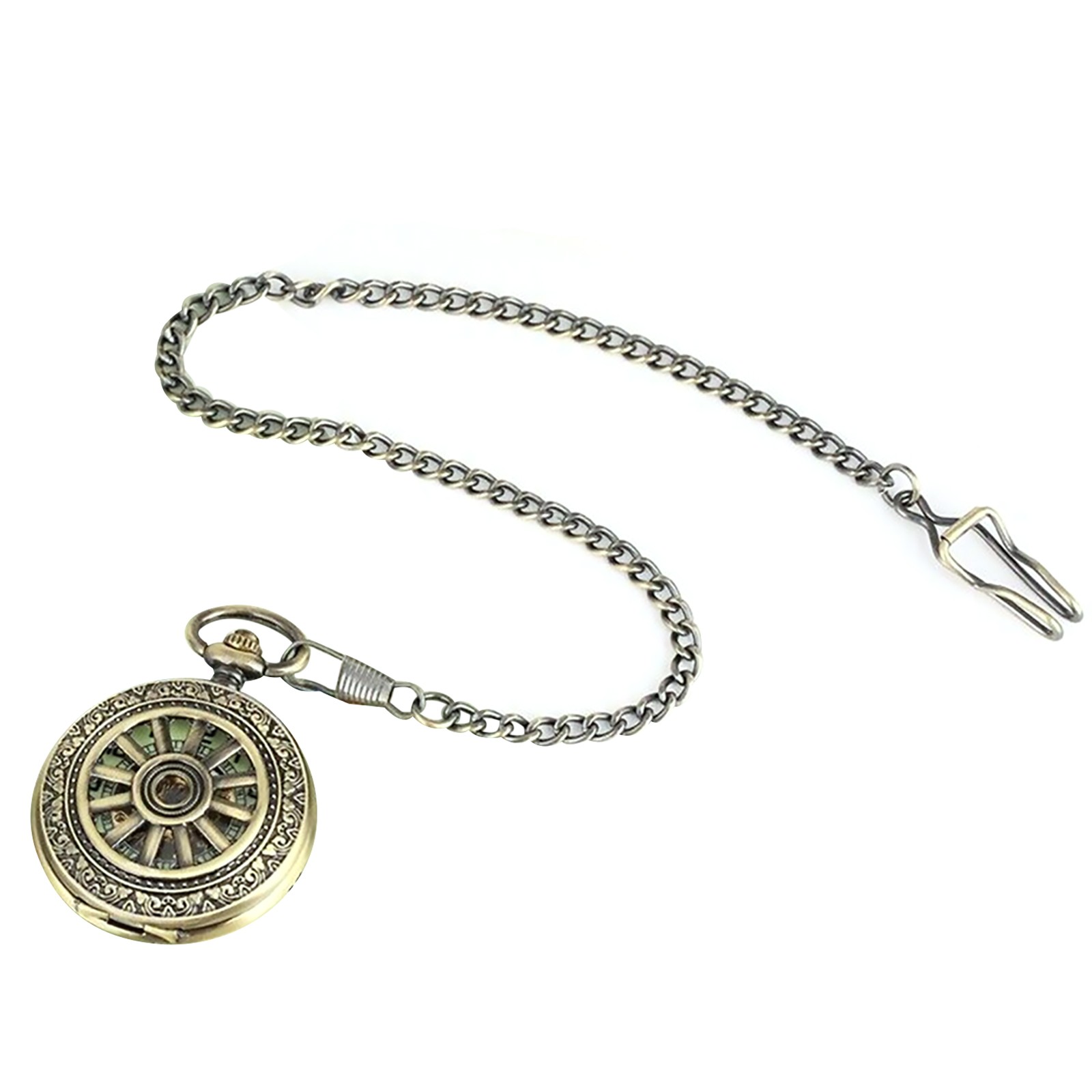 Mens Luxury Vintage Mechanical Black Steampunk Skeleton Pocket Watch with Chain