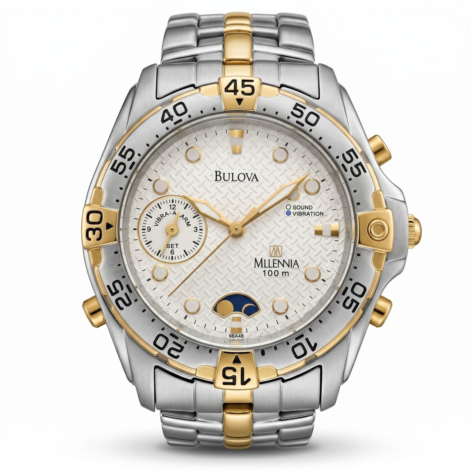 BULOVA MILLENNIA 38MM,TWO TONE, SUBDIAL ALARM QZ MEN’S WATCH, NEW ?BOX&PAPERS.