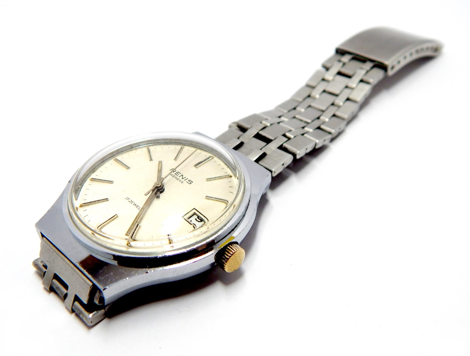 Watch RENIS Geneve 17 Jewels Hand Winding Case Steel Circa 1970 Men 37mm Working
