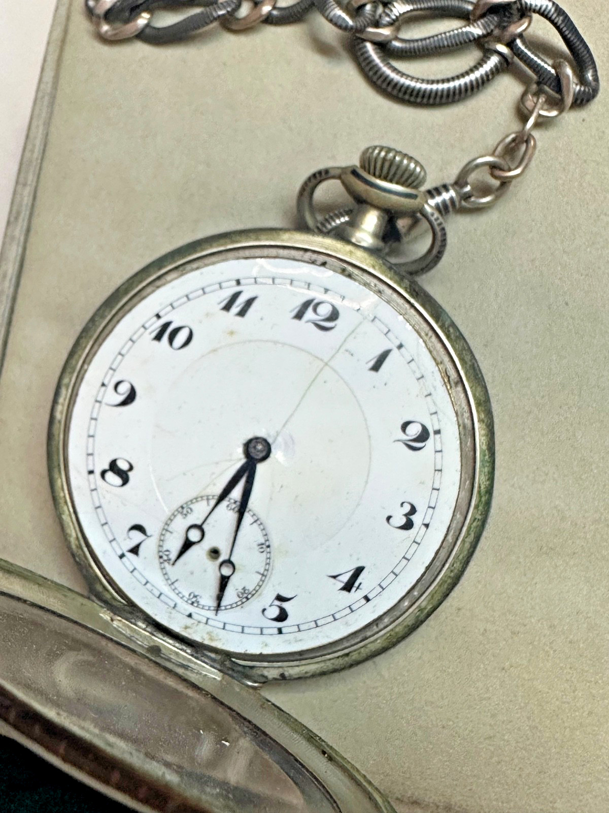 800 Silver Niello Pocket Watch Huguenin Freres 15 Jewels Breguet Hairspring Chain