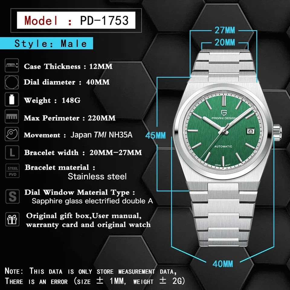 Pagani Design PD-1753 Blue Stainless Steel Automatic Men’s Watch