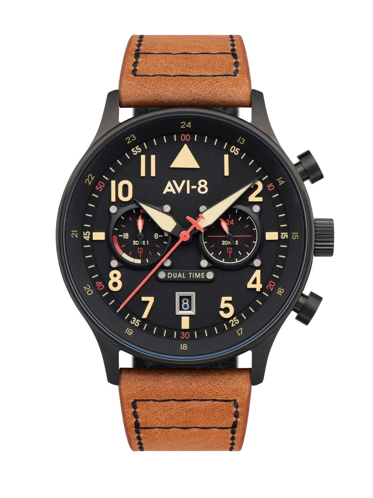 AVI-8 Hawker Hurricane Carey Dual Time Black Dial / Leather | Dial 44mm Wristw