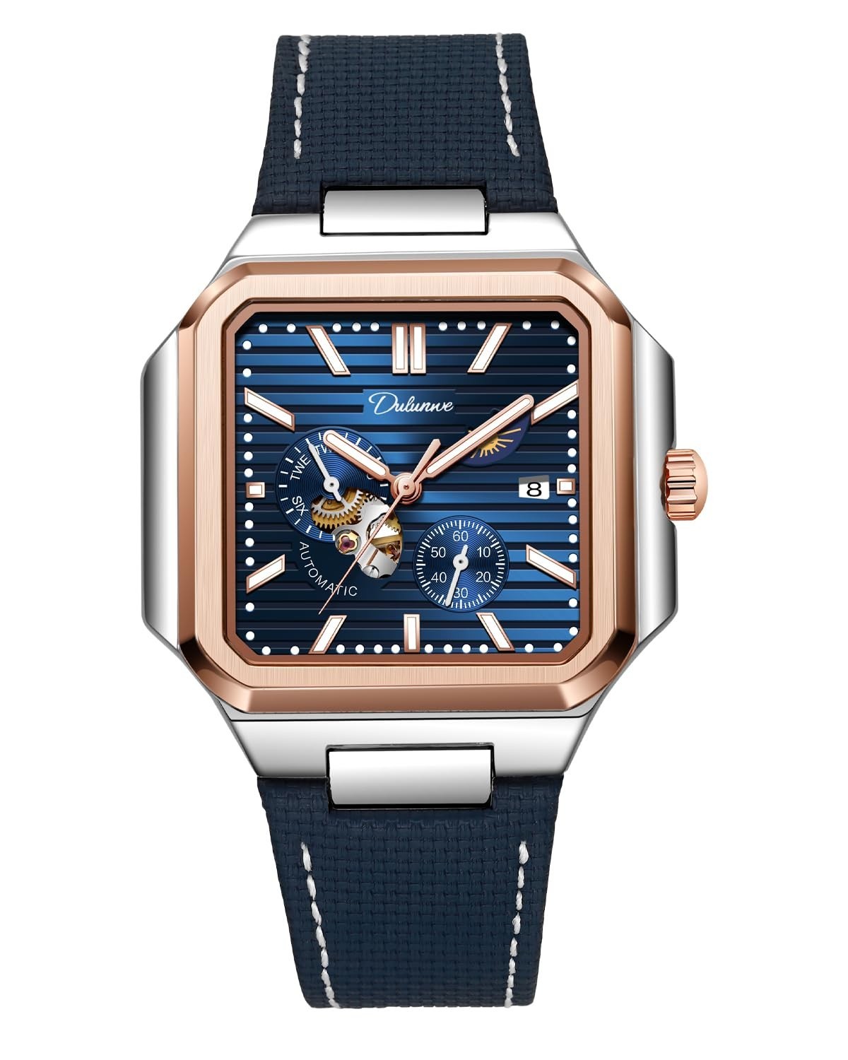 Men’s Automatic Square Watch – Day/Night Dial 3ATM Waterproof Luminous