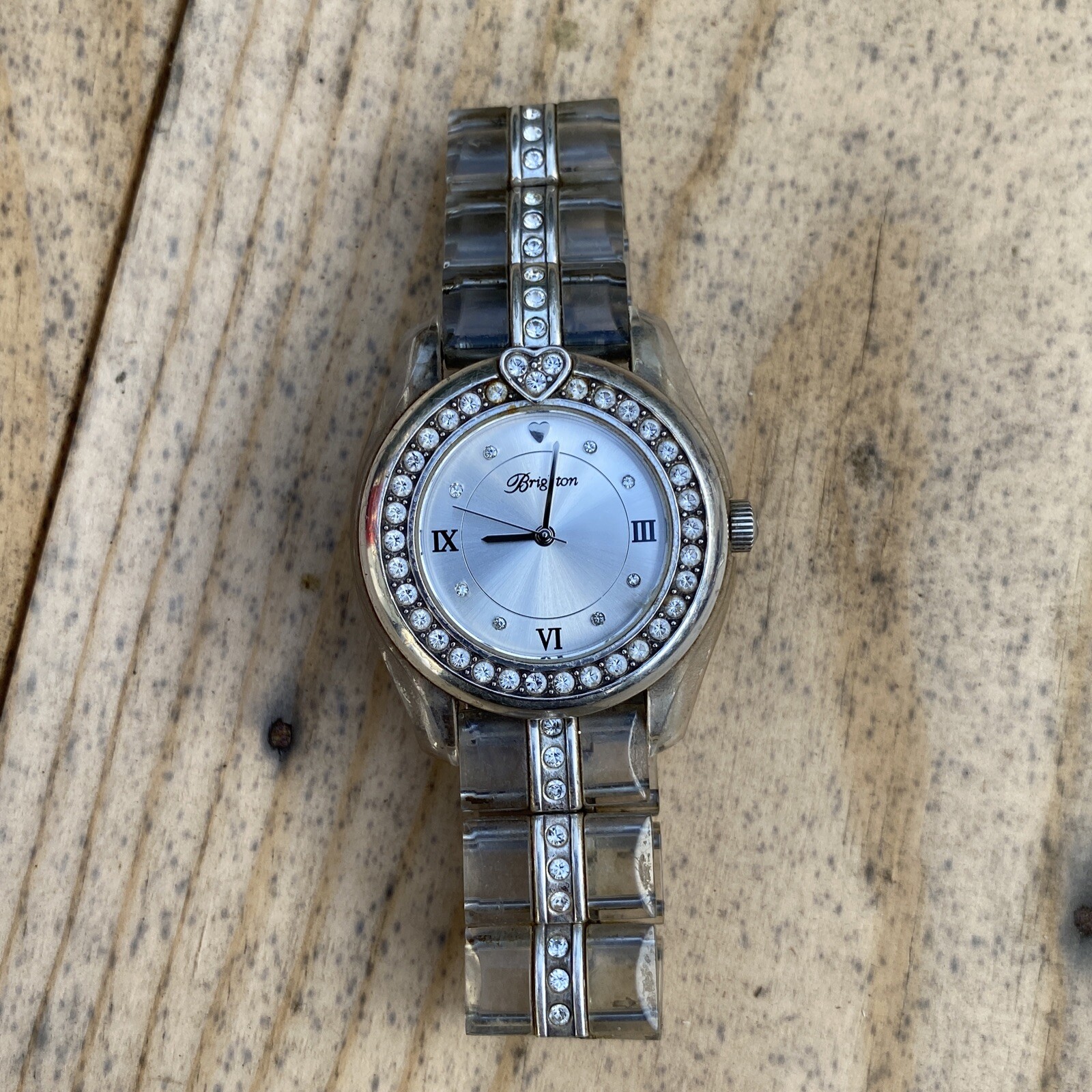 Brighton Dana Point Crystal Bezel Clear Ceramic Bracelet With Stones Watch