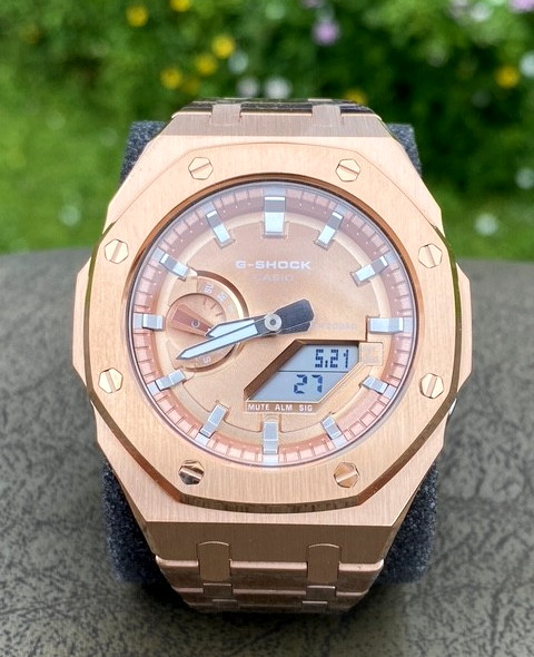 New Casio G-Shock GA2100 added Stainless Steel All Rose Gold Color MOD