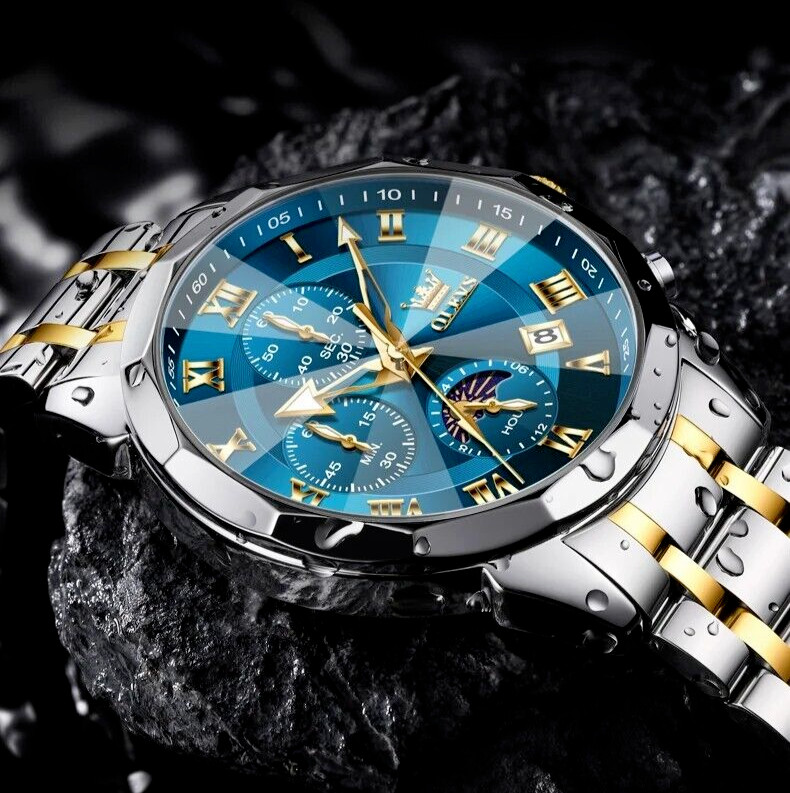 OLEVS Waterproof Watch Men’s Quartz Luminous Luxury Steel Stainless Men Strap