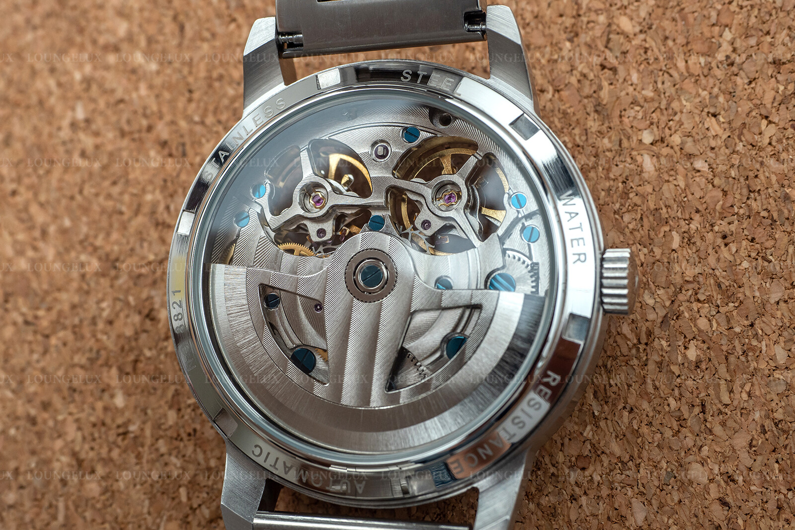 Mens Double Flywheel Automatic Mechanical Watch Silver White Stainless Steel