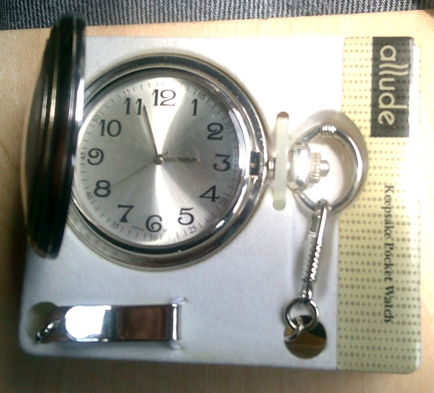 Pocket Watch Train Allude Keepsake Silver-tone 50mm Quartz Analog W/Chain NIB