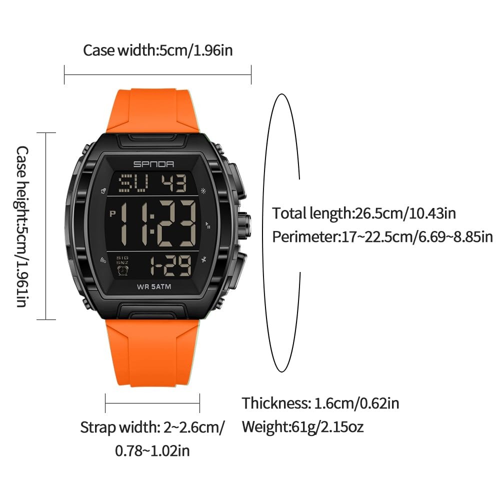 Luxury Men’s Digital Watch Tonneau Shape Dual Time 5ATM Waterproof Countdown …