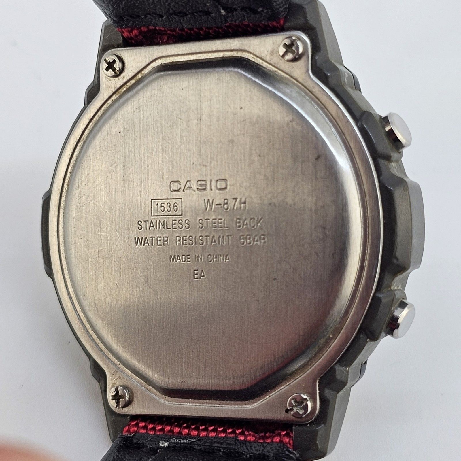 VTG Men’s Casio Digital Watch 44MM Gray Case New Red Black Canvas Bands