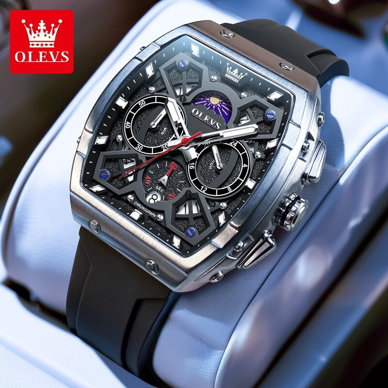 OLEVS Men’s Quartz Watch Waterproof Luminous Wristwatch for Male Silicone Band