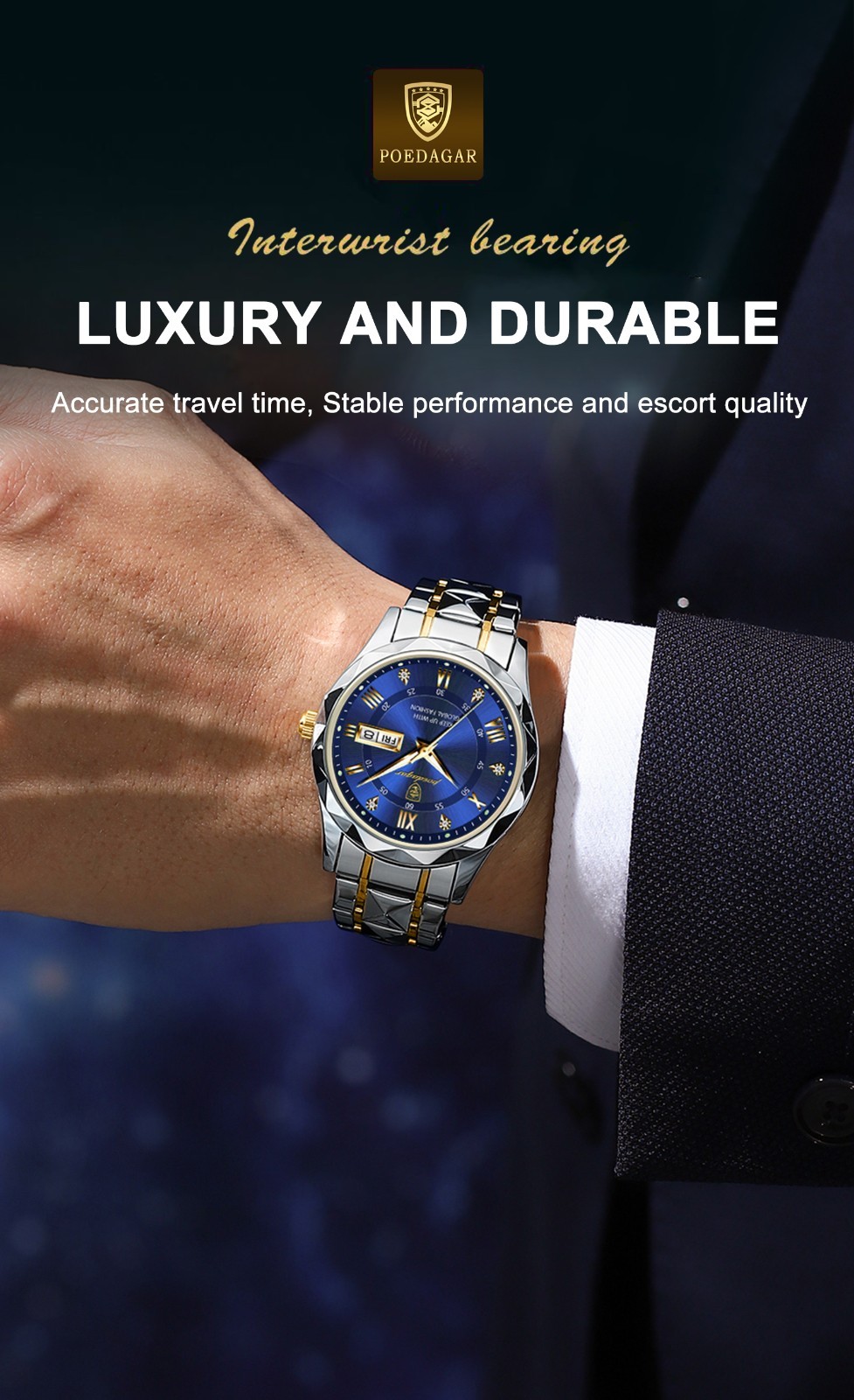 Original POEDAGAR Men Top Brand Business Luxury Waterproof Quartz Watch Blue UK