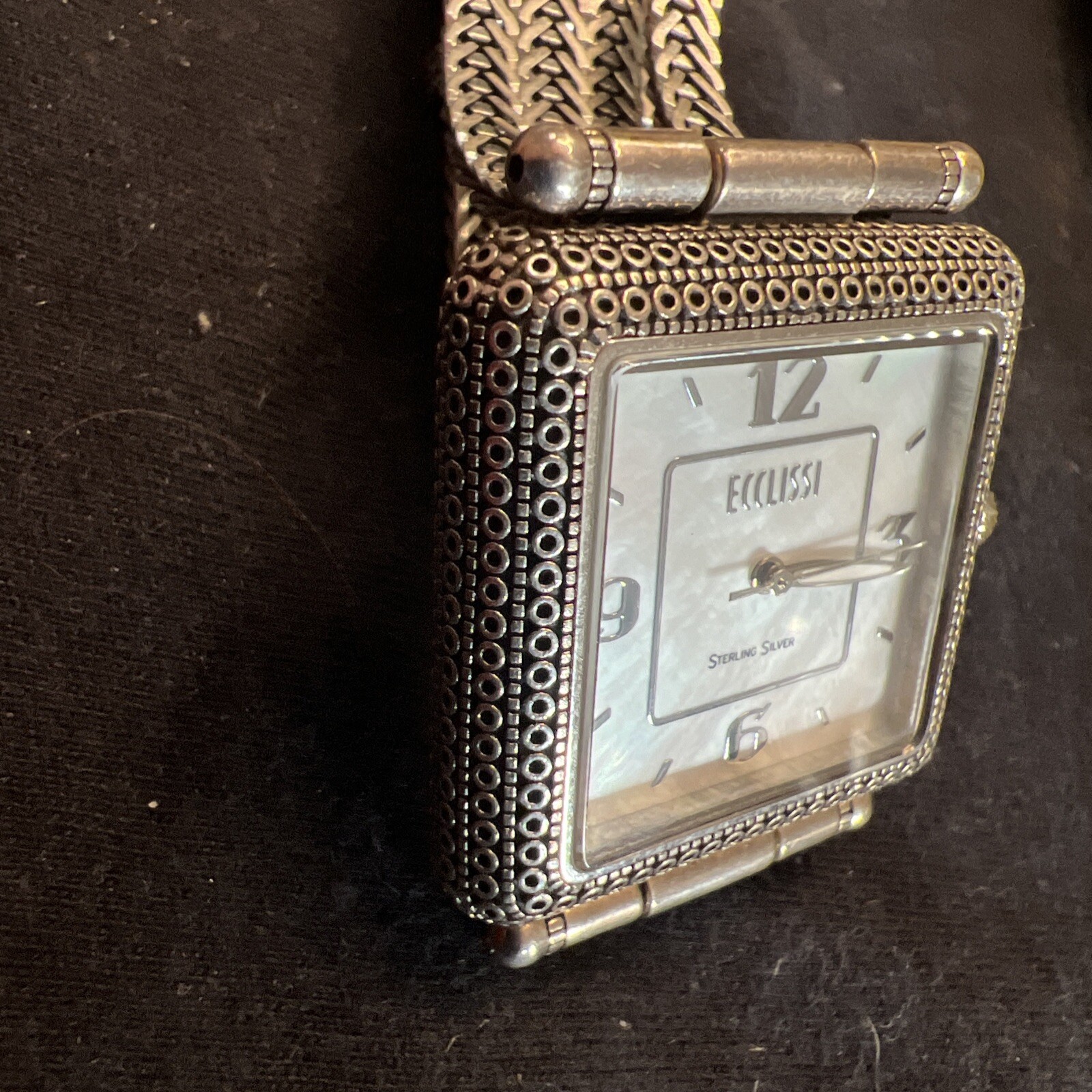 Vintage Ecclissi Sterling Silver 925 Mother of Pearl Bracelet Watch New Battery