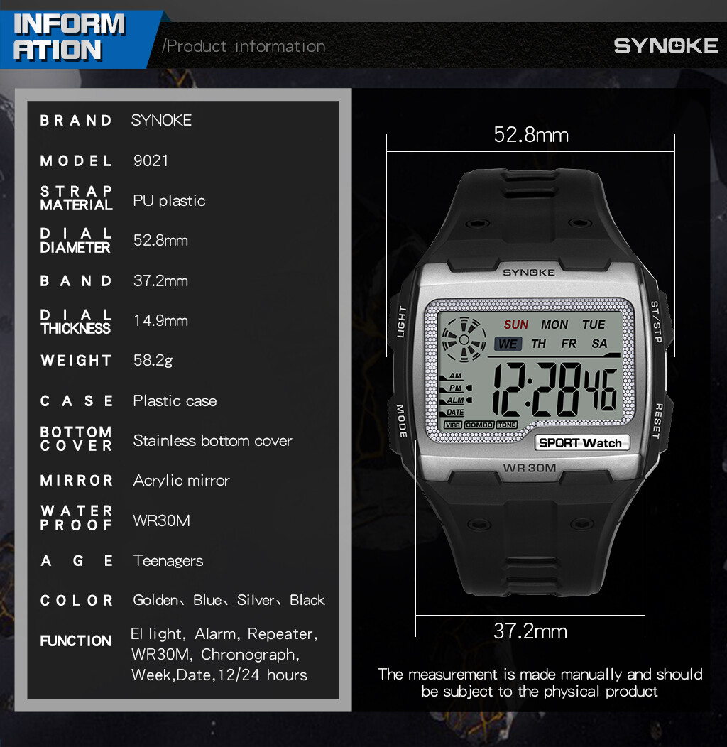 Waterproof Men Sports Watch Multifunctional Large Screen LED Display Wristwatch