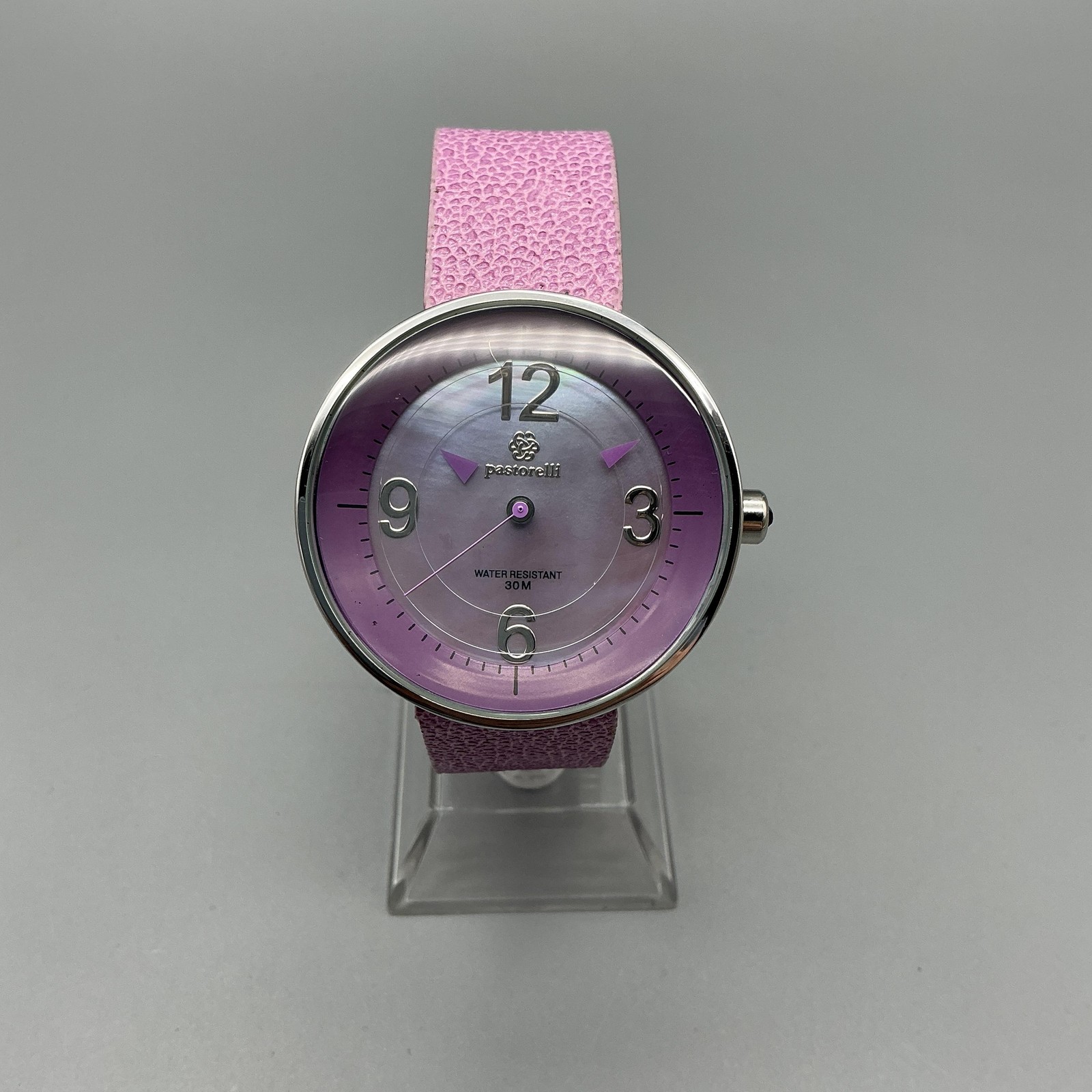 Pastorelli Womens Watch 38mm Purple Dial Pink Leather Strap 30M New Battery