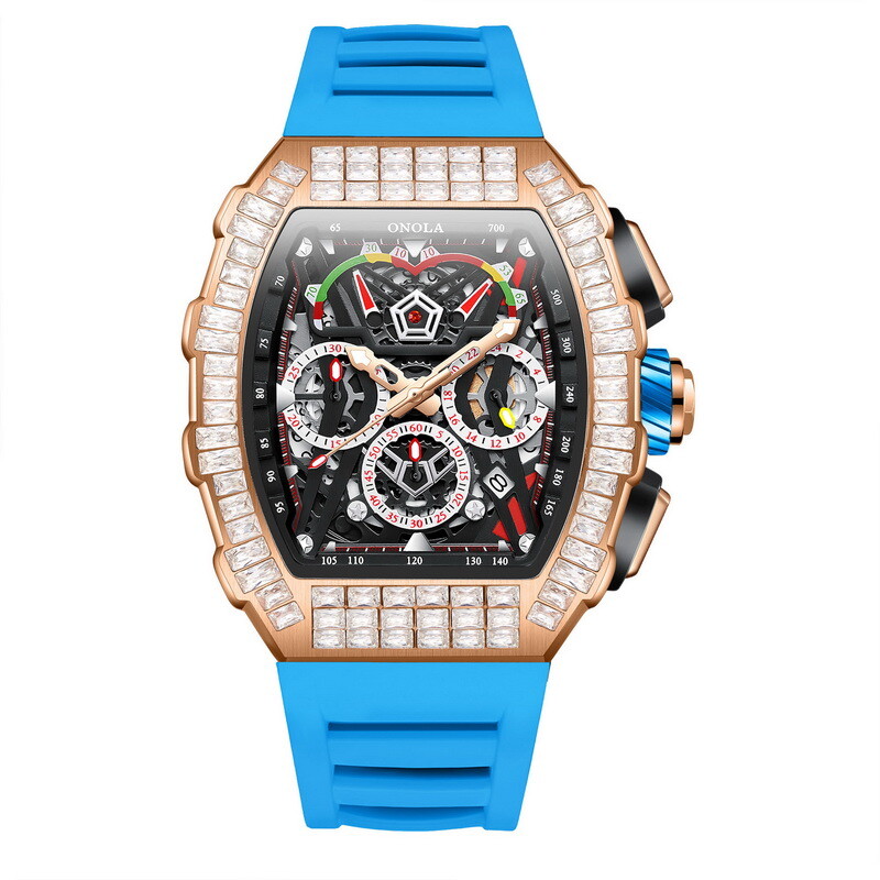 ONOLA Tonneau Hollow Pavé CZ Multifunction Week/Month Automatic Mechanical Watch
