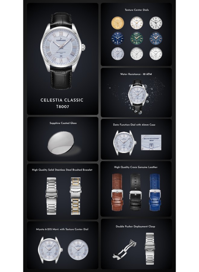 Tornado Celestia Classic Men’s Analog Watch | White Dial, 42mm, 100 m (10 ATM)