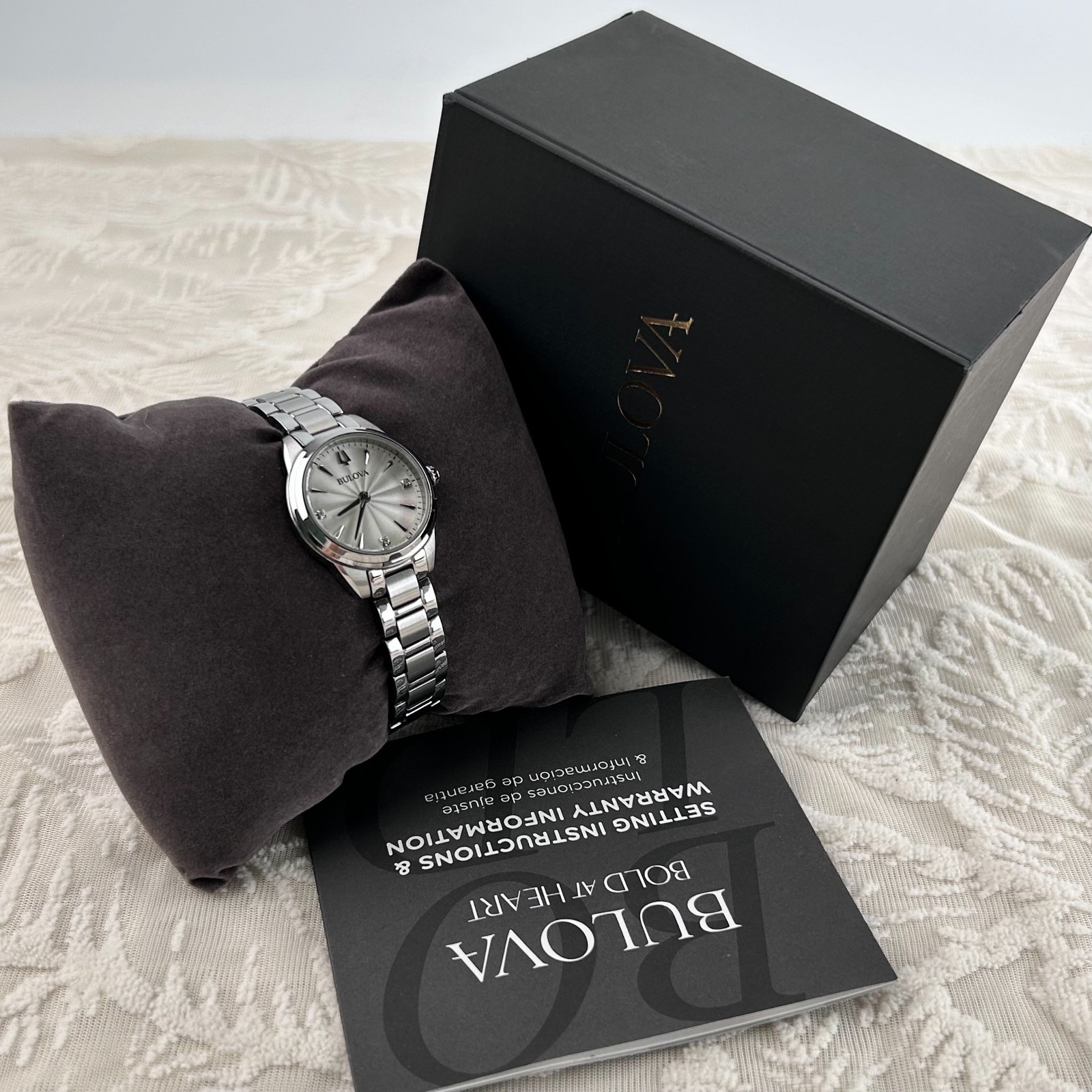 Bulova Classic Sutton Diamond White Dial 96P219 Women’s Quartz Watch 28MM