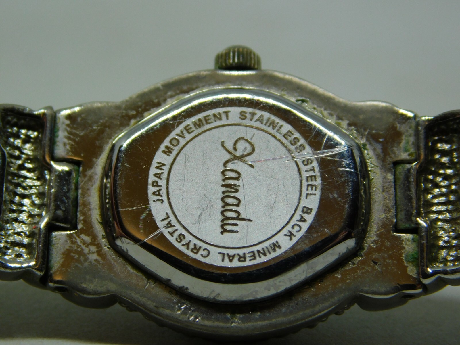 Xanadu Mineral Crystal Silver Tone Quartz Analog Ladies Watch Sz. 7”