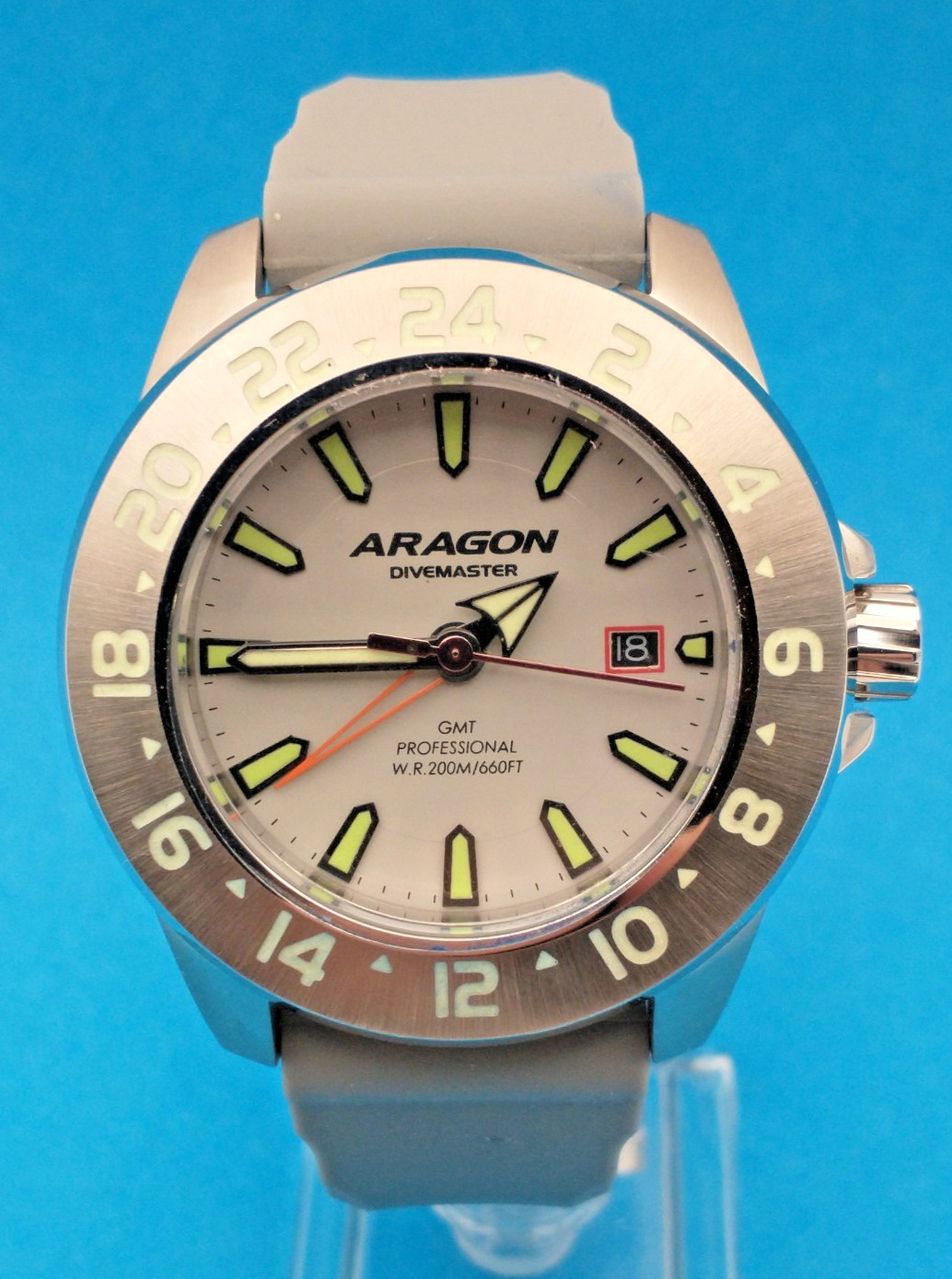 New ARAGON Divemaster 200M Men’s Watch, A069 GMT, 45mm, Date Window, New Battery