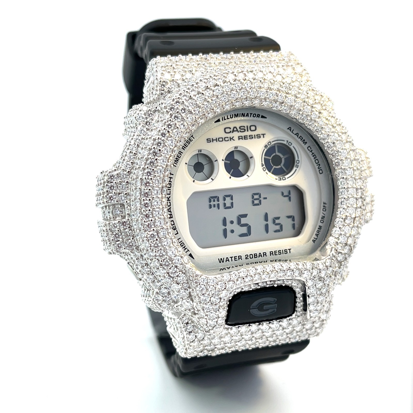 Moissanite Iced Out G-SHOCK DW-6900 Watch – D Color, Flawless Clarity