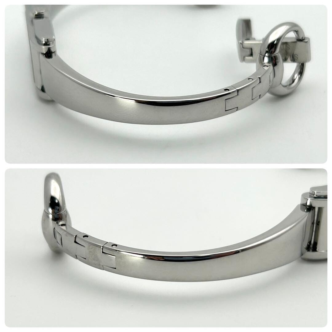 GUCCI 109 Bangle Watch Silver Dial 2 Diamond Quartz Ladies Swiss Box 17cm