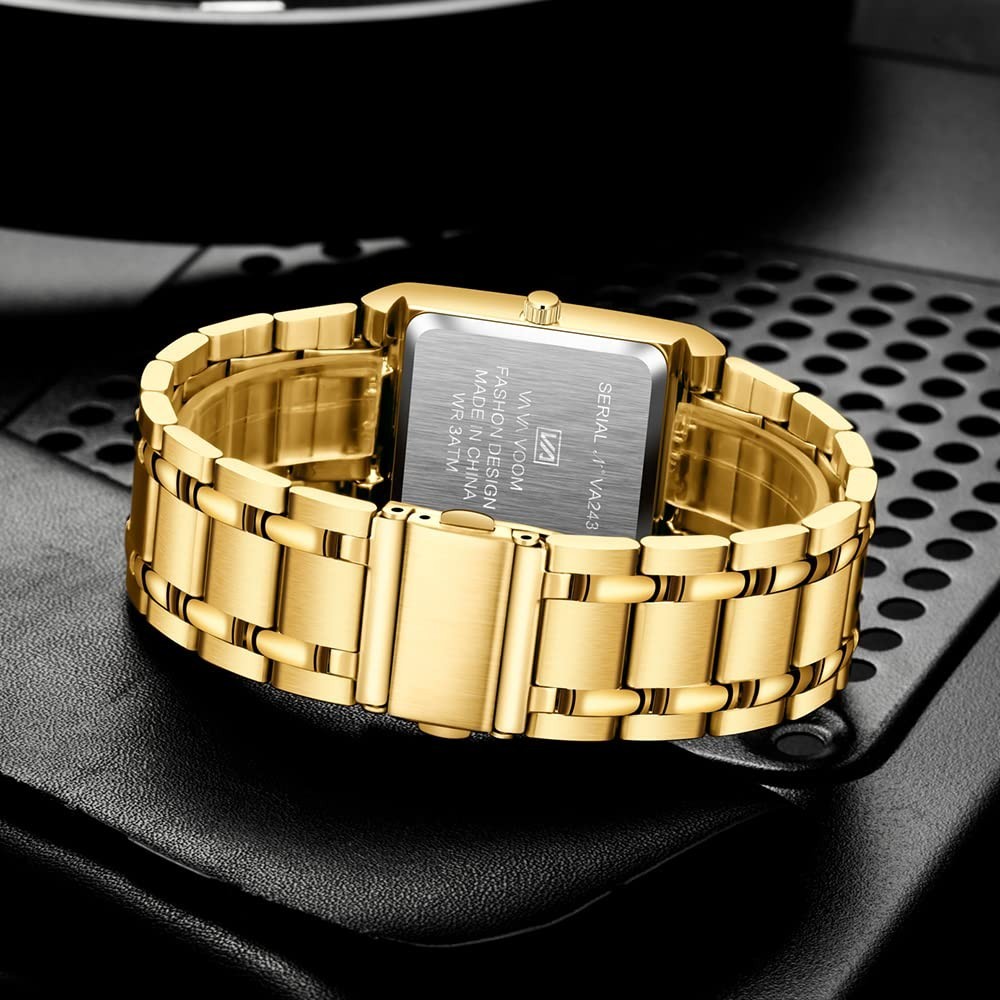 Luxury Men’s Square Watch – Stainless Steel, Waterproof, Date, Casual Quartz Ana