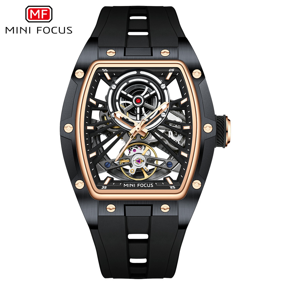 MINI FOCUS Men Mechanical Watch Automatic Hollow Out Male Rectangle Wristwatch