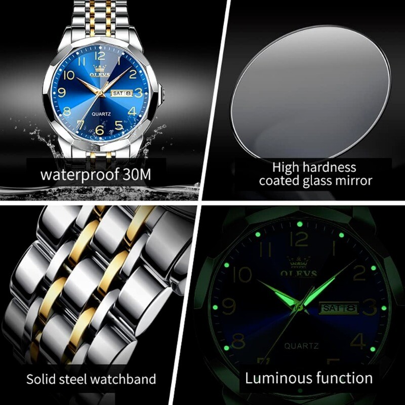 OLEVS Luxury Men’s Quartz Watch Business 3 Bar Luminous Stainless Steel Watch