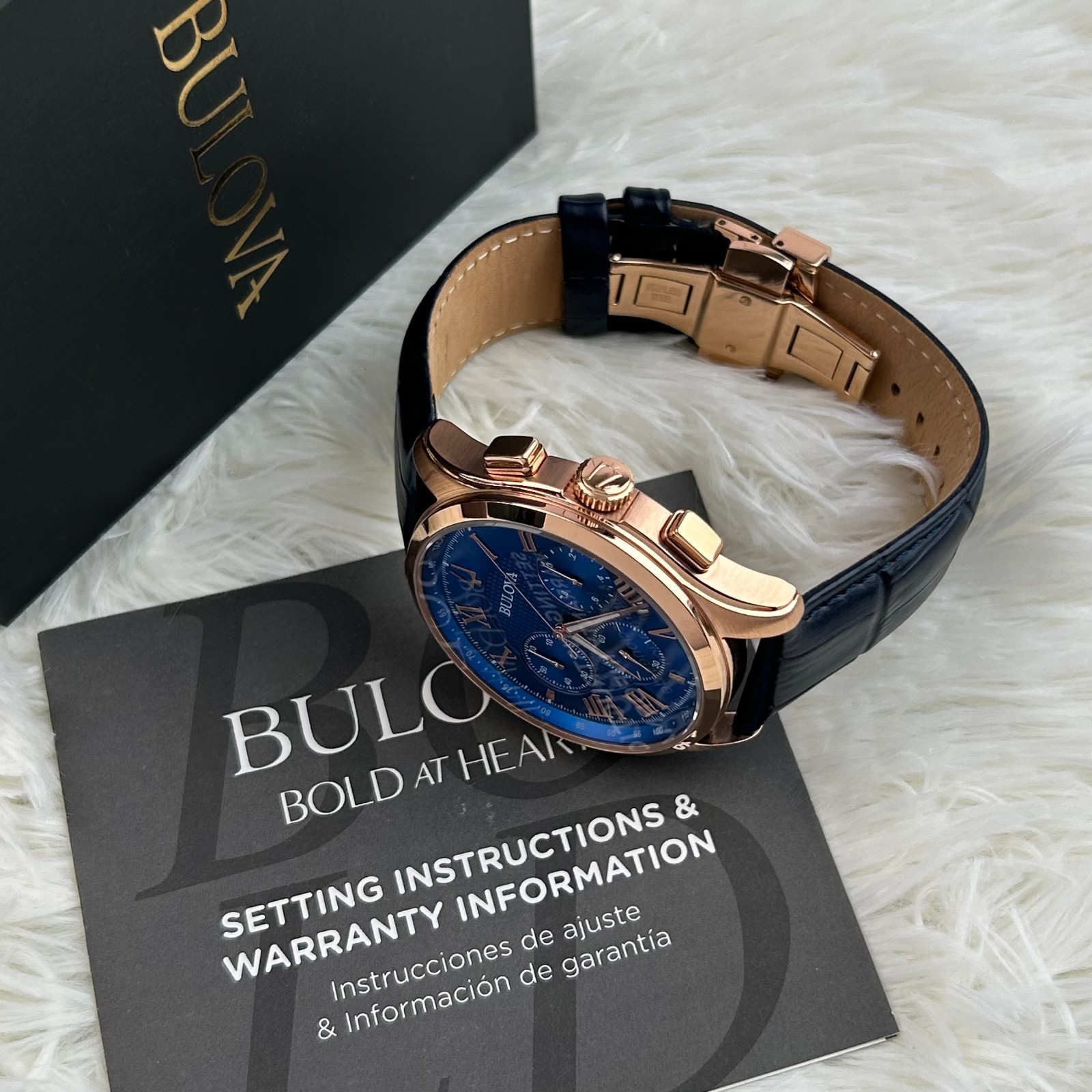 Bulova Classic 97B170 Men’s Quartz Chronograph Dial Blue Leather Strap Watch