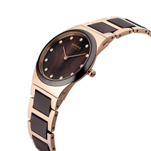 Bering Rose Time Gold Brown Ceramic Two Tone 25 mm Ladies Watch 10725-765