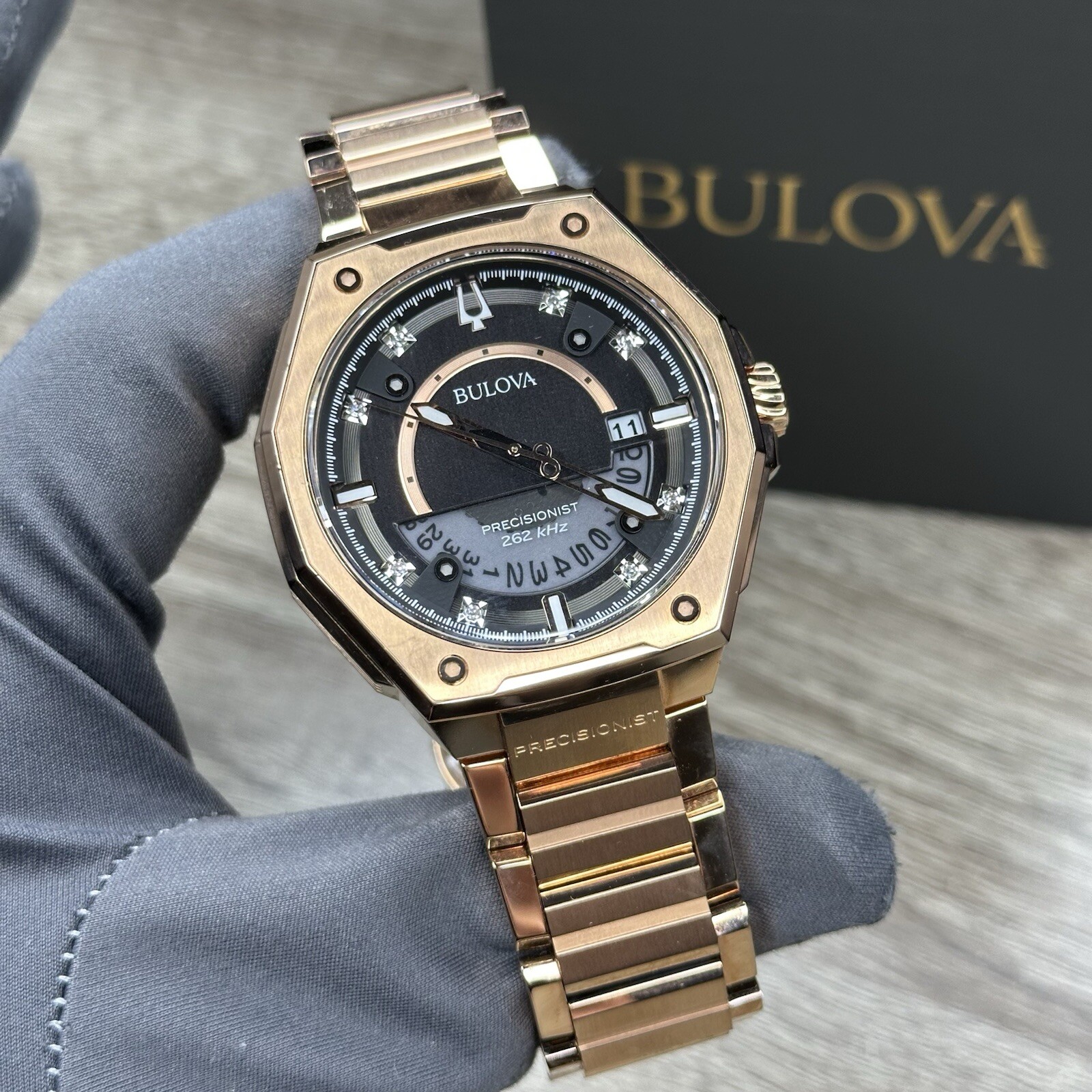 NEW✅262kHz✅Bulova Precisionist X Chronograph Rose Gold Steel Watch 97D129 $995