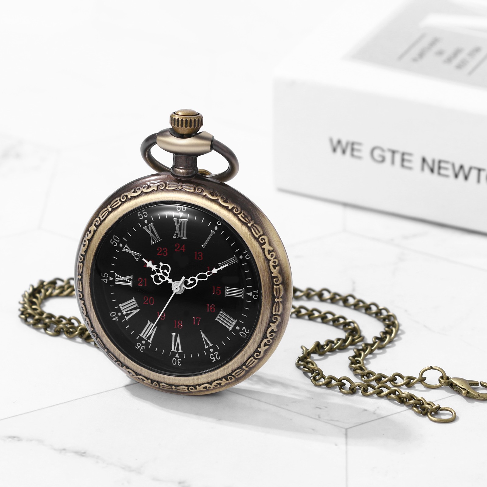 Men Women Bronze Tone Open Face Quartz Pocket Watch Steampunk Analog Necklace